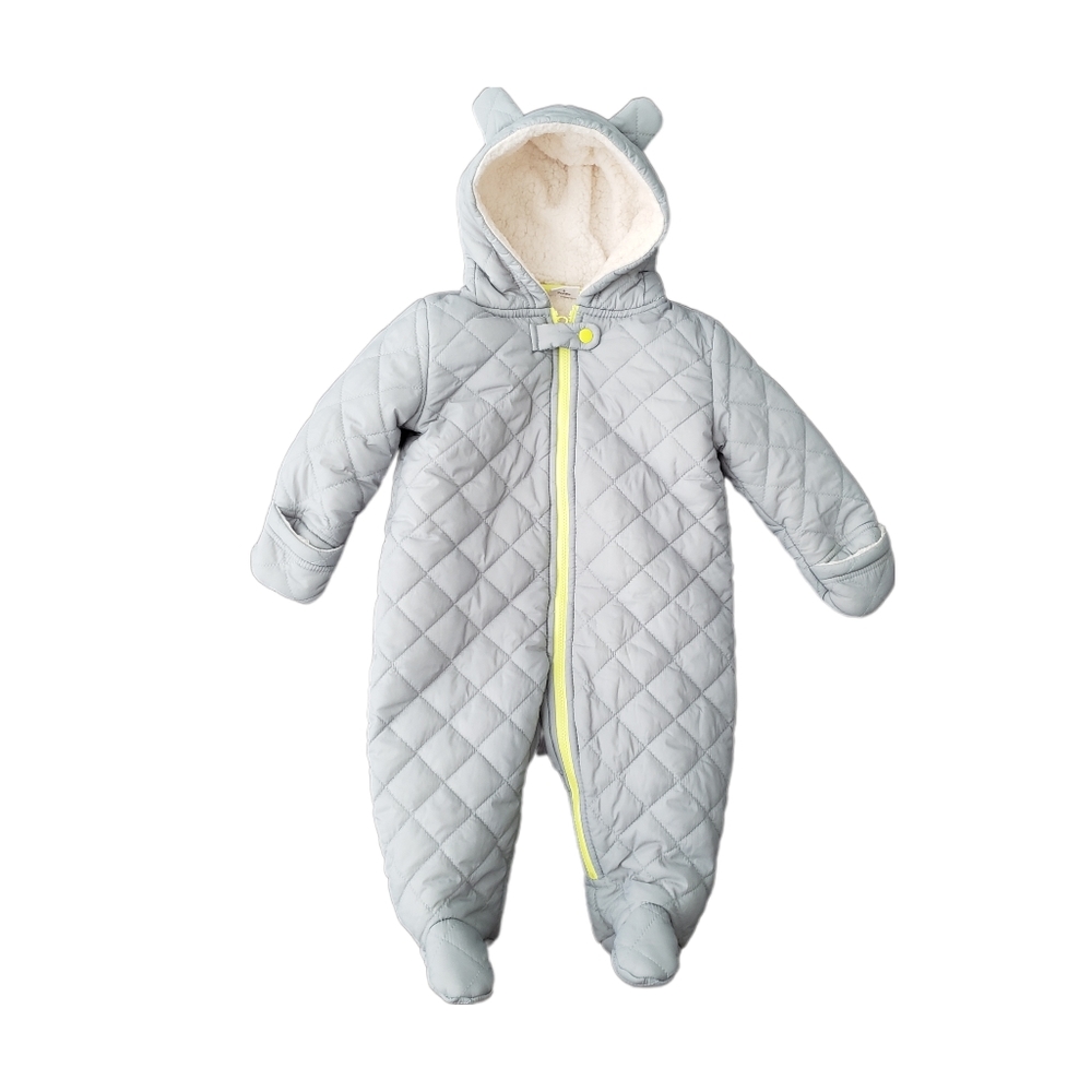 EGG Baby 6 Months Bear Ears Hooded Quilted Fleece Lined Zip Up Jumpsuit Bunting